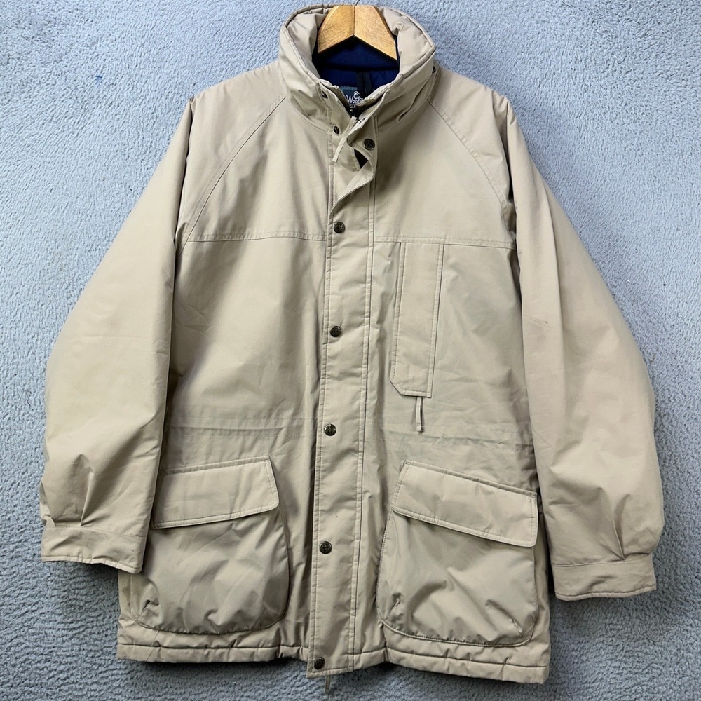 Vintage Woolrich Mens Large Jacket Parka Tan Waterproof Pocket‎ Outdoor Full Zip